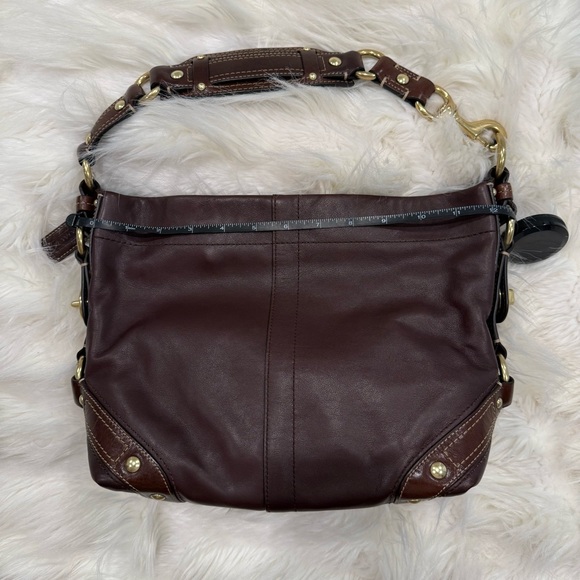 Coach Dark Brown Leather Shoulder Bag with Gold Accents - Picture 6 of 8